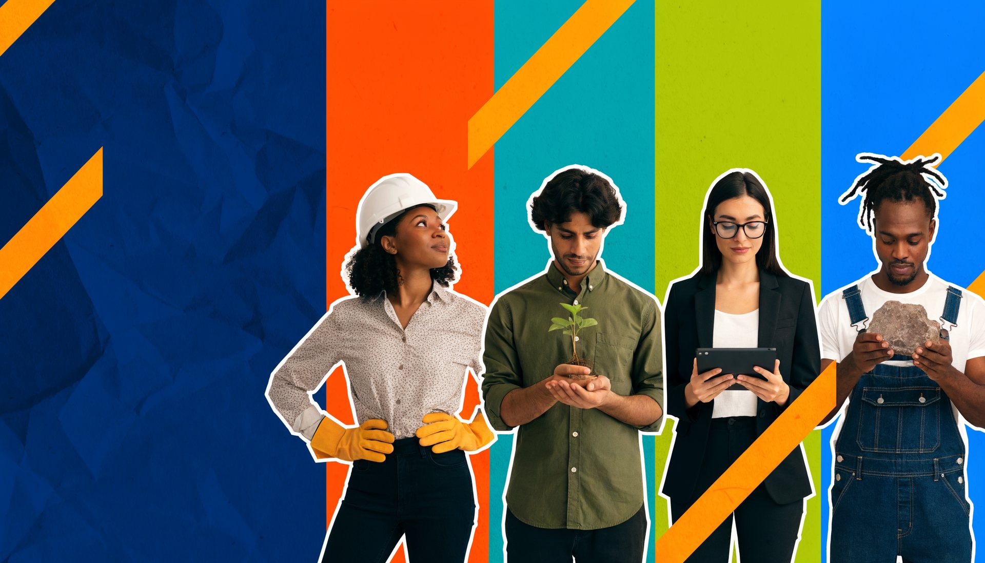 Engenheira com capacete e tablet diante do horizonte de Brasília